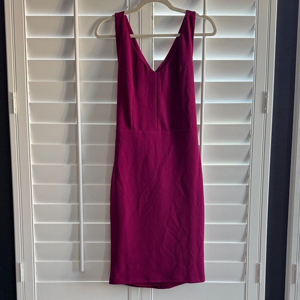 Lulu's Fuchsia V-Neck Sheath Dress Sz L